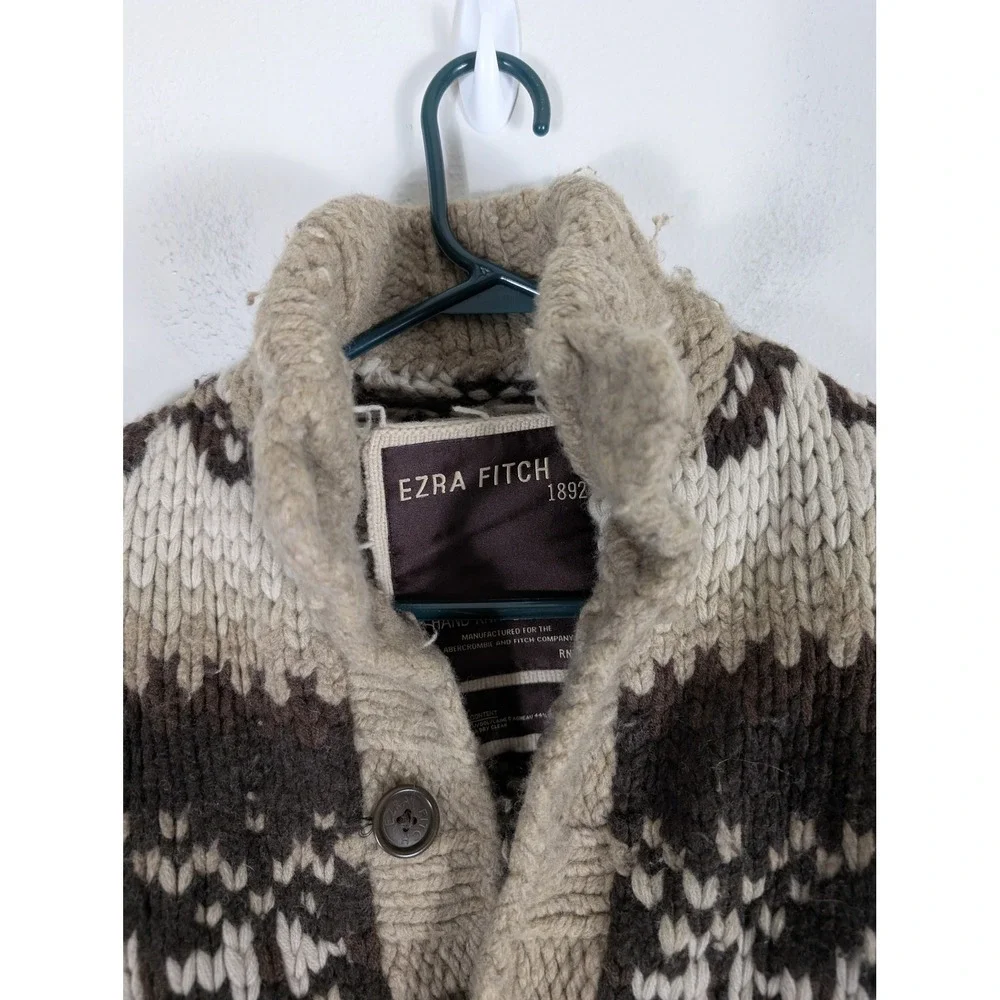 Ezra Fitch Women's Small Abercrombie Hand Knit Wool Fair Isle Cardigan Brown - Picture 5 of 11